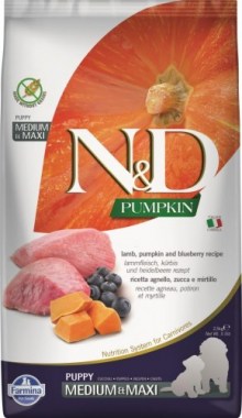 Farmina N&D Dog GF Pumpkin Lamb & Blueberry Puppy Medium & Maxi для щенков, беременных и кормящих собак средних и крупных пород