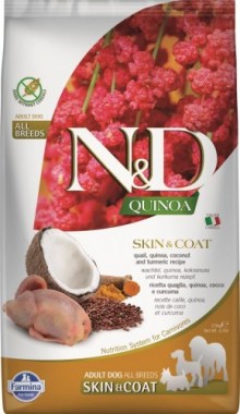 Farmina N&D Dog Quinoa Skin&coat Quail для взрослых собак. Здоровье кожи и шерсти