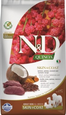 Farmina N&D Dog Quinoa Skin&coat Venison для взрослых собак. Здоровье кожи и шерсти