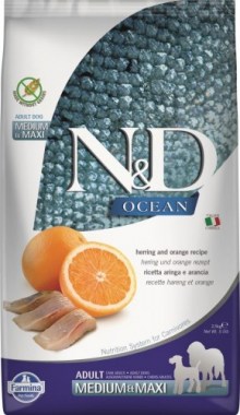 Farmina N&D Ocean Dog Herring and Orange Medium & Maxi для взрослых собак cредних и крупных пород